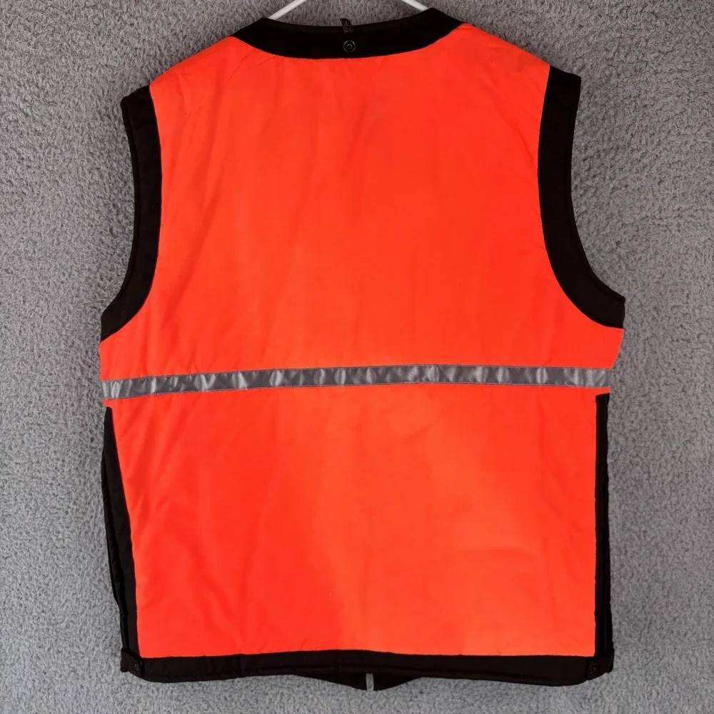 Reversible Insulated Vest Mens XL Brown Safety Orange Zip Sheriff Button Pockets
